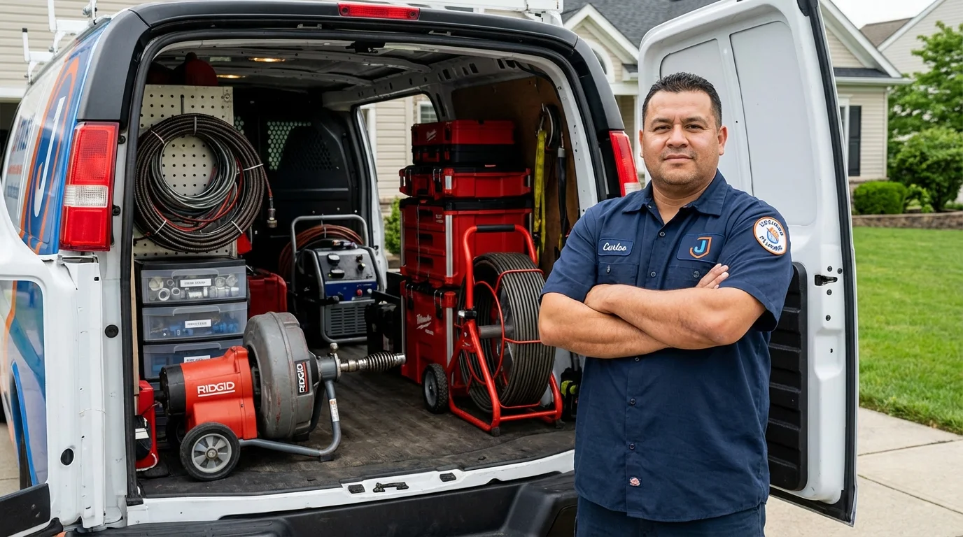Professional drain cleaning equipment and Johns Plumbing LLC plumber in Sicklerville