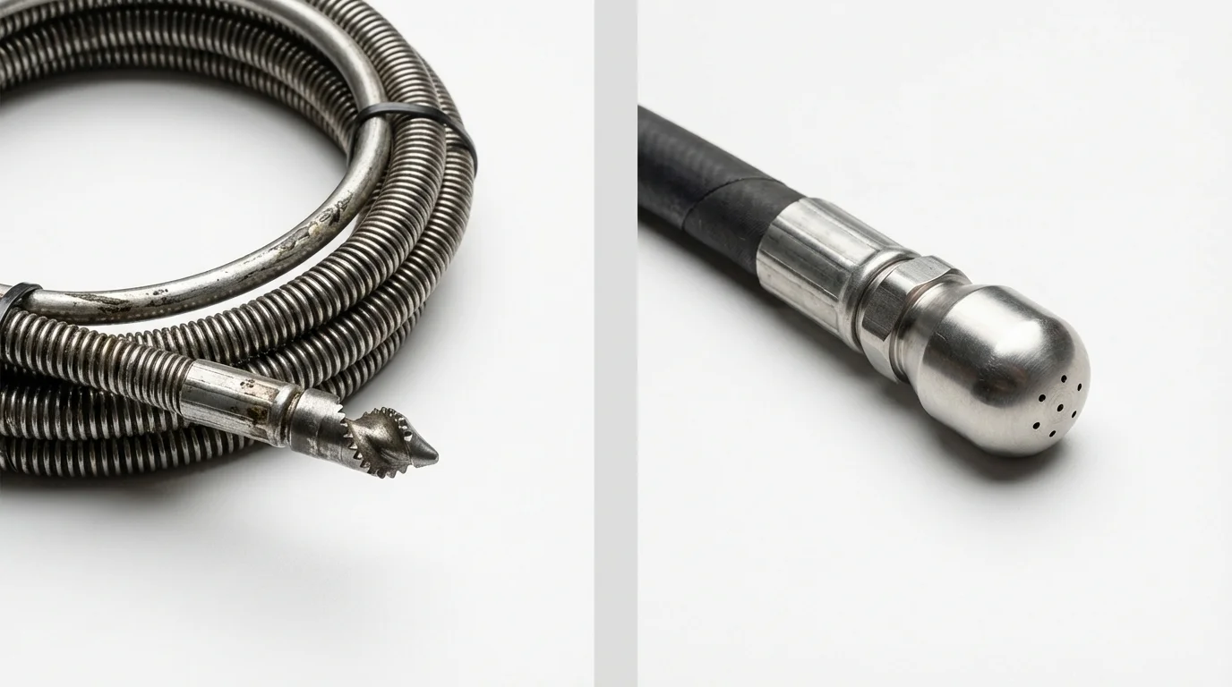 Drain snake cable and hydro jetting nozzle used for drain cleaning in Sicklerville, NJ