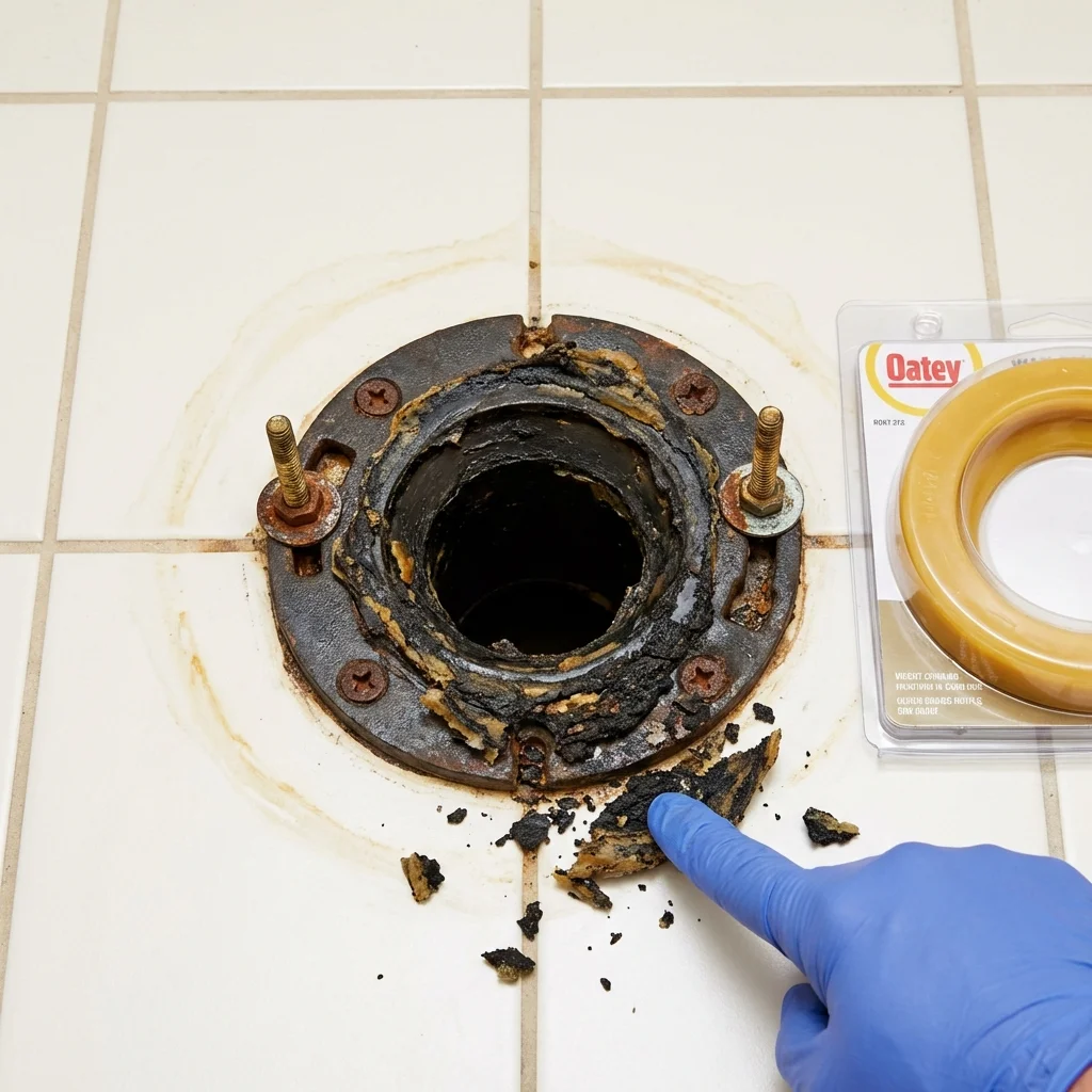 Failed wax ring showing water seepage at the base of a toilet in a Sicklerville, NJ home